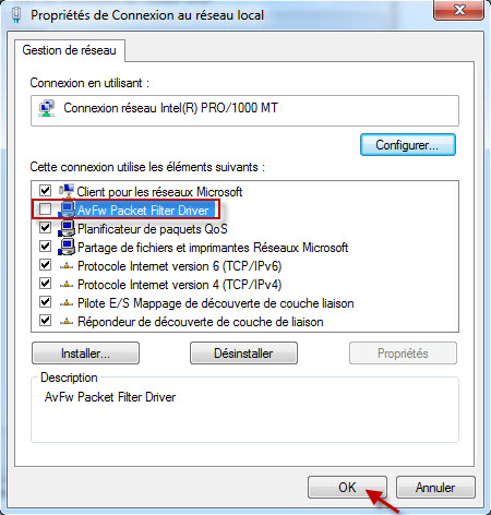 Win 7 Network properties uncheck filter driver